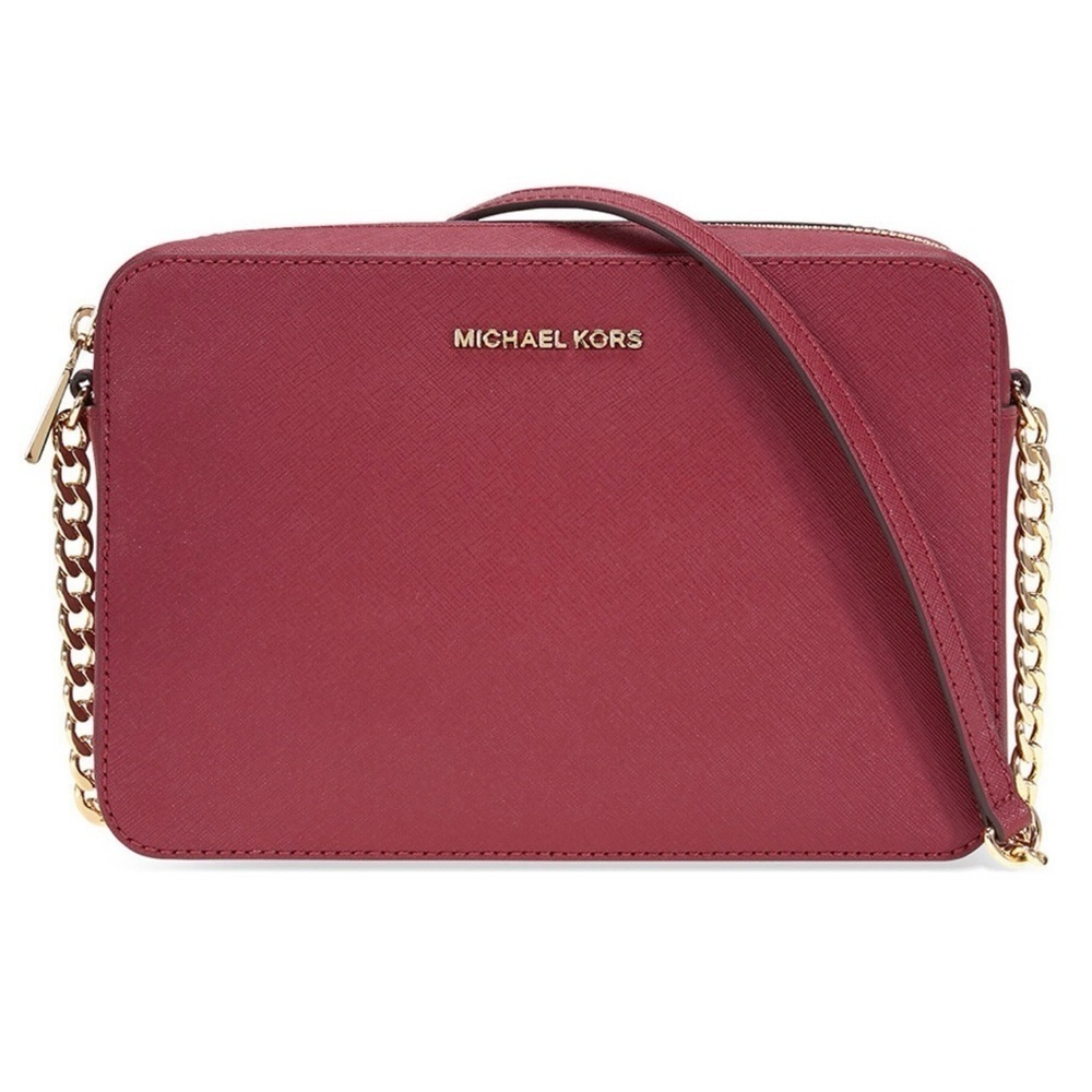 Michael Kors Jet Set Large Saffiano Leather Crossbody Bag Mulberry Gold Chain